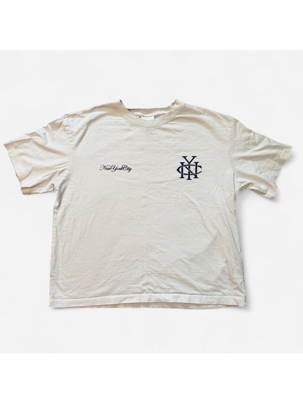H M Men's White and Cream Tshirt
